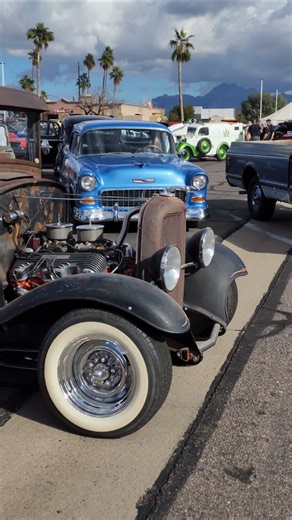 Ford model a pickup truck hot rod leaving classic car show