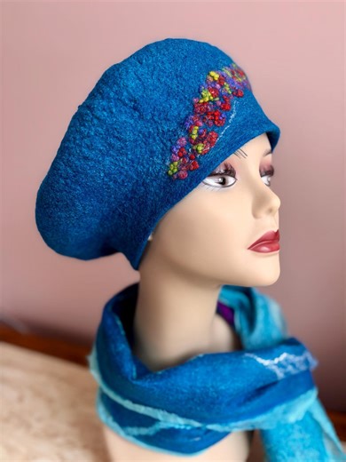 Handmade Wool Felted Blue Beret, French Style Head Warmer - Etsy