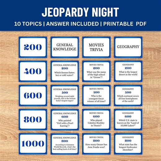 Printable Jeopardy Night Game: Office Trivia, Party Activities (PDF Printable) - Etsy Canada