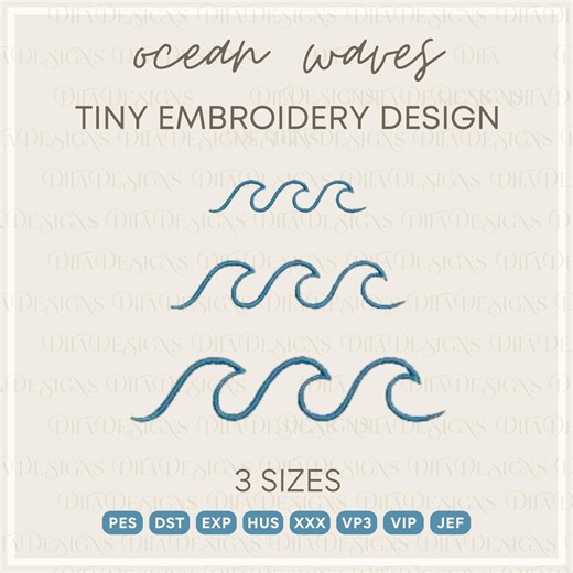 Ocean Waves Tiny Machine Embroidery Design Files - 3 Sizes - Etsy