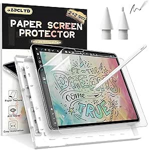 [2 PACK] Paper Screen protector for iPad Pro 11 inch 2025/2024 + [2 Pack] Replacement Tips for Apple Pencil, Anti-Glare Matte Paper Textured PET Film for Drawing, Writing Like on Book, Easy Application Tray