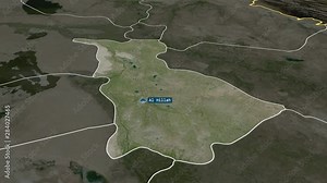 Babil - province of Iraq with its capital zoomed on the satellite map of the globe. Animation 3D