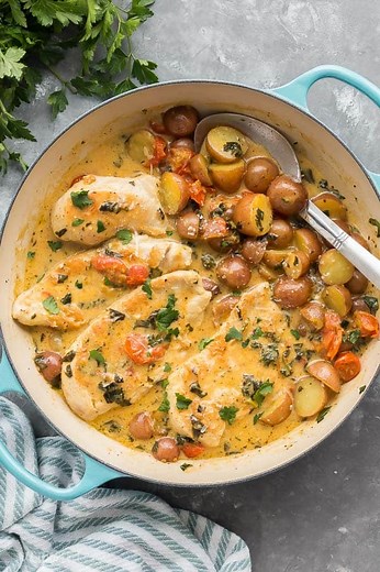 One Pan Tuscan Chicken and Potato Skillet