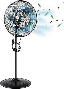 BILT HARD 20" Outdoor Pedestal Oscillating Misting Fan, 3-Speed High-Velocity Patio Misting Fans for Outside, Waterproof Tilting Fan with Mists for Outdoor Cooling, UL Listed