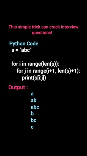 👉 Python Trick: Print All Substrings in Seconds 🚀 | Interview Coding💯✨#pythontricks #youtubeshorts💥👍
