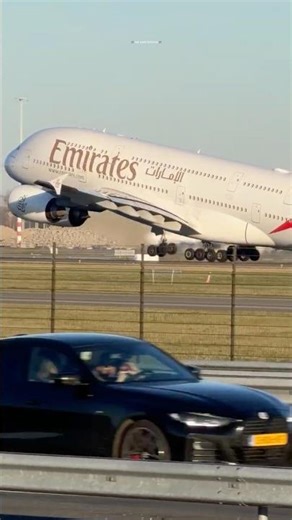 AIRBUS A380 EMIRATES AMSTERDAM TO DUBAI TAKE-OFF SCHIPHOL AIRPORT A6EOB #automobile #aviation #a380
