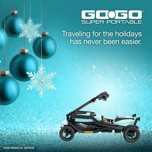 Fold and go wherever YOU go throughout the holidays. The Go Go Super Portable is a mobility scooter that folds to a height of just 12” in only a few seconds, without having to remove the seat. It’s perfect for storing in your car, taking on a cross-country flight, or even bringing it on a cruise. ✈️ 🛳️ Whatever your plans are this season, make sure this portable scooter comes with you! #GoGo #SuperPortable #PortableMobility #TravelScooter #MobilityScooter | Pride Mobility Products Corp.