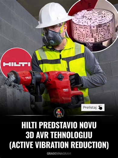 Šta je AVR (Active Vibration Reduction)? AVR je tehnologija aktivnog smanjenja vibracija kod Hiltijevih alata, posebno kod bušilica, čekića, ručnih i baterijskih perforatora. To je važno jer dugotrajna izloženost vibracijama može izazvati umor i čak zdravstvene probleme (npr. simptome koji pogađaju ruke i zglobove), a Hilti AVR tehnologija tu smanjuje to izlaganje i do dve trećine u odnosu na standardne alate bez AVR. Oznaka „3D AVR“ je zapravo marketinški ili tehnički način naglašavanja da je v
