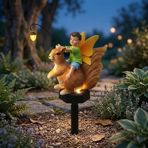 Fairy Boy Riding Squirrel Statue With Acorn Lantern, Enchanted Woodland Garden Sculpture - Etsy