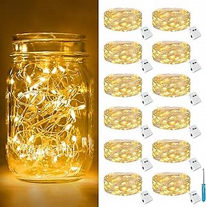 btfarm 12 Pack Fairy Lights Battery Operated [3 Modes], 7ft 20 Led Twinkle Lights String Lights Waterproof Bulk Small Mini Silver Wire for Mason Jars Vases Wedding Table Centerpiece, Warm White
