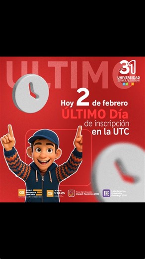 ⏰ No olvides realizar tu inscripción HOY en la Universidad Técnica de Cotopaxi. 🎓✨ Es tu momento de dar el primer paso, creer en ti y desafiar tus límites. 💪🚀 🌐 Inscríbete ahora en: sna.utc.edu.ec ¡Te esperamos para crecer, aprender y soñar en grande juntos! 💙💫 #DesafíaTusLímites #SoyUTC #AdmisiónUniversidades | Universidad Técnica de Cotopaxi