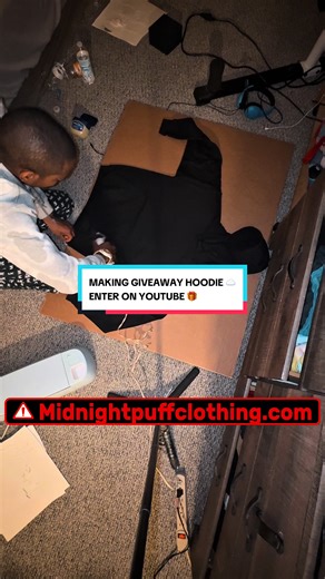 Making the giveaway hoodie ☁️ Adding the Midnight Puff logo. 🎁 GIVEAWAY PT 2 GOING ON 🎁 Enter on my youtube giveaway post. #midnight-puff #giveaway #streetwear #handmadefashion #customhoodie