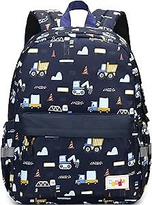 Lanola Cute Backpack Kids for Boys Toddler Backpack Preschool School or Travel Bags with Chest Strap -Dark Blue Truck