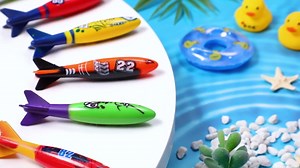 Skylety 4 Piece Dive Torpedo Bandits Pool Toys Underwater Diving Torpedo Bandits Water Games Training Gift Set for Boys Girls Ages 5 and Up