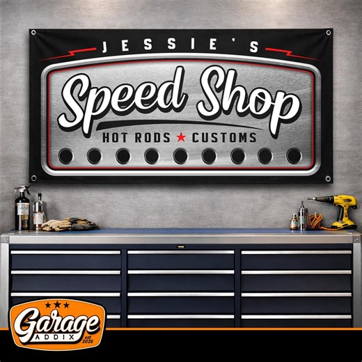 Personalized Speed Shop Garage Banner Sign 2x4 Ft Custom Name Shop Sign Man Cave Wall Art Gift for Dad Muscle Car Hot Rod - Etsy