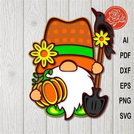 Farmer Gnome SVG: Pumpkin, Shovel & Bird Cut File (digital Download) - Etsy