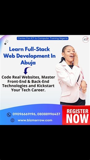 Bizmarrow Technologies: Centre For ICT & Computer Training on Instagram: "Fullstack Website Design & Development Training in Abuja Build complete, modern websites from start to finish with Fullstack Website Design Training at Bizmarrow Technologies, Abuja. Learn both front end and back end development through practical, hands-on, project-based training designed to make you confident and job ready. From responsive design to database integration and deployment, you’ll work on real projects with ex
