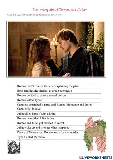 A Renaissance Dance - Romeo and Juliet story worksheet