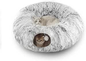 Amazon.com: Soottaci Cat Tunnel Bed for Indoor Cats, with Detachable Soft Mat, Fluffy Plush Central Cat Couch, Hanging Toy, Multifunctional Plush Cattasaurus Peekaboo Cave for Small, Medium, Large Cats, Rabbit : Pet Supplies