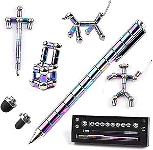 Fidget Pen for Adults Kids,Fidget Toy Decompression Magnetic Metal Pen, Desk Toys Multifunctional Deformable Magnet Writing (Colorful)
