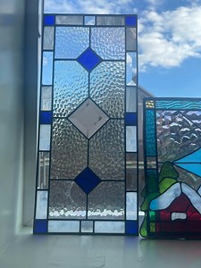 Stained Glass Window Panel Blue Accents - Etsy