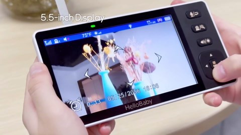 HelloBaby 720P 5.5" HD Baby Monitor 2 Cameras and Audio, No WiFi Split Screen, Dual 1080P Cameras Remote Pan Tilt Zoom, Wide View Range, Night Light, 4000mAh Battery, 2 Way Talk, Time&Clock