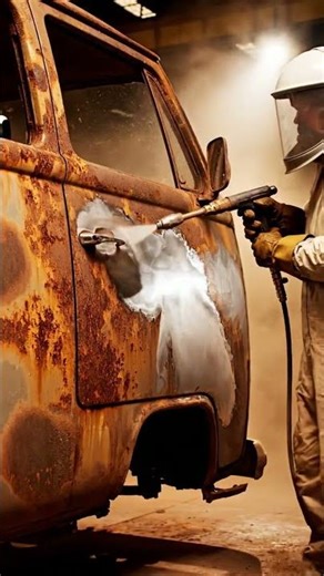 Satisfying Rust Removal: Heavy-Duty Sandblasting on a Vintage Truck