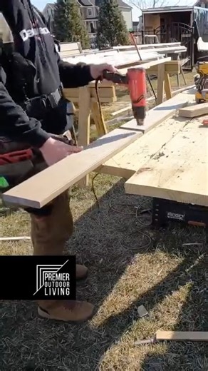 Crafting outdoor dreams, one miter fold at a time! 🛠️ Watch how we transform deck boards into stunning outdoor living essentials. #DIY #OutdoorLiving #designandbuild | Premier Outdoor Living