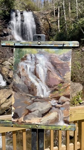 We had a great day painting at Anna Ruby Falls! Great weather and met lots of sweet people. Sorry about the hike in @mike.mills.artist I forgot about the incline on the way up 😬 But the return trip was a breeze. We even got some bear action on the way to the car. #pleinairpainting #pleinair #georgiaartist #waterfalls | Sierra Fenton