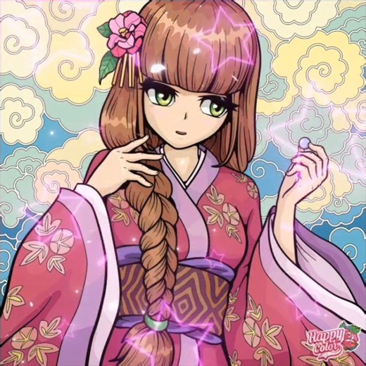 Colour with me a beautiful anime girl in Happy Color App.