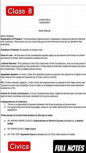 Class 8 |Judiciary | Civics | Notes |Social science| #judiciary #civicsquestions #class8sst #notes