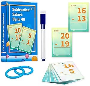 Subtraction Flash Cards, Math Facts Flashcards 1-20, Math Manipulatives Games for Kindergarten, 1st, 2nd, 3rd, 4th, 5th, 6th Grade Kids Ages 4-12