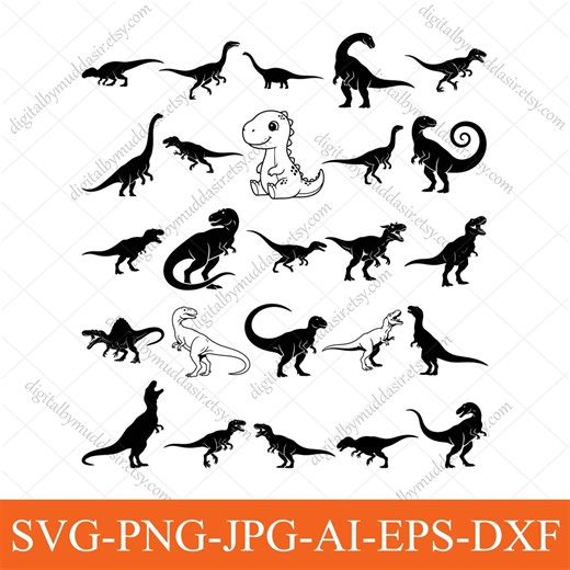 Dinosaur Svg Bundle, Dinosaur Clipart, Dinosaur Vector, T-rex Svg, Velociraptor, Brontosaurus Svg, Dino Svg, Black Dinosaur Svg Cut Files - Etsy