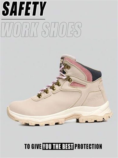 Women's Pink Steel Toe Safety Shoes, Lightweight Work & Sports Shoes, Puncture Proof, Anti-Slip, Breathable, Suitable For Construction Sites, Warehouses, Factories, Landscaping, Fashionable & Stylish, Also Suitable For Home Gardening, Shock-Absorbing, Fit For Outdoor Travel, Hiking, And Daily Commute | SHEIN