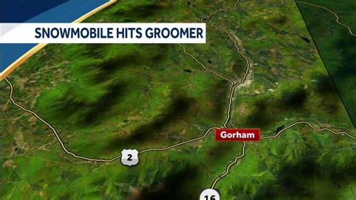 Woman OK after snowmobile crashes into trail groomer in Gorham, officials say