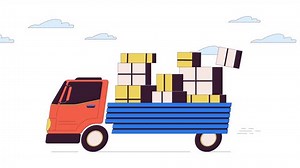 Boxes falling from driving truck line 2D object animation. Goods delivery failure flat color cartoon 4K video, alpha channel. Lorry losing packages during delivery animated item on white background