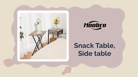 HOOBRO Folding TV Tray Tables, Set of 2 Side Table for Small Space, Industrial Snack Tables for Eating at Couch, Stable Metal Frame, Easy Assembly, Space Saving, Greige and Black BG25BZ01