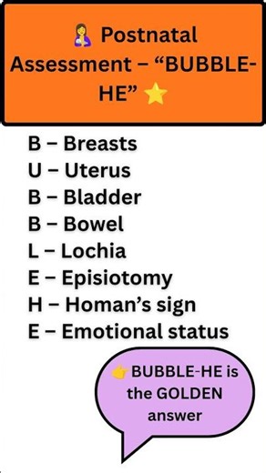 🤱 Postnatal Assessment Made Easy!⭐ BUBBLE-HE Mnemonic | Nursing Exam Gold 🩺📚 #nursingstudents