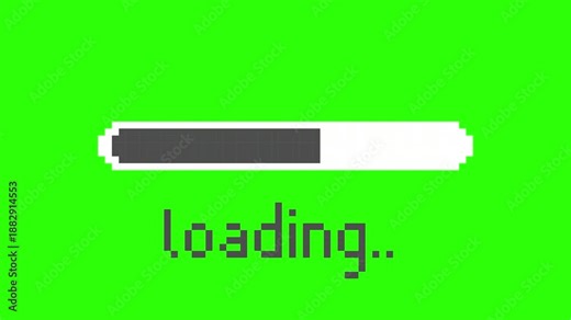 Animated video loading counter bar game 8bit pixel art process progress computer battery, banner green screen background