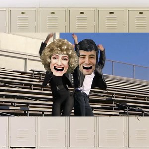 Stick 2 faces in the classic from "Grease" and tell your sweetie that they're the one that you want! | JibJab