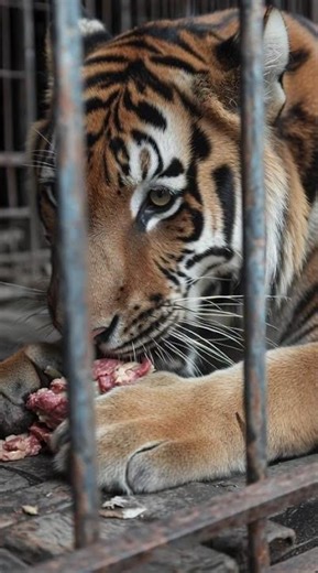 Tiger Eating Meat in the Cage | Wild Predator Moment