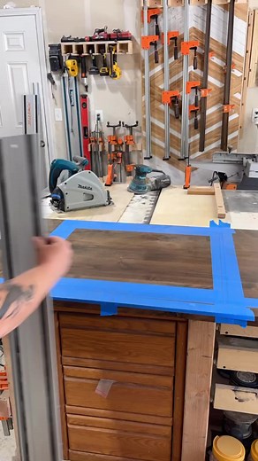 Cutting out a hole for a sink. Wood: knotty alder stained with Minwax Jacobean and finished with polyurethane. | Gerber Design Co