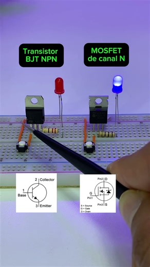 Diferencia entre un transistor BJT NPN y un MOSFET de canal N😱 #mosfet #transistor #electronic