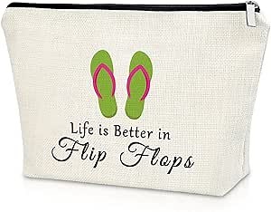 Sazuwu Flip Flop Themed Gifts for Women Makeup Bag Beach Birthday Gifts for Her Friend Christmas Graduation Cosmetic Travel Pouch