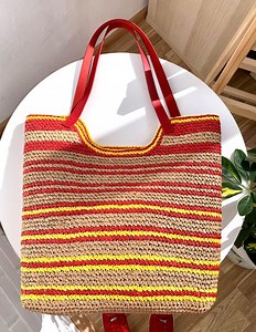 Crochet Raffia Beach Bag Pattern, Striped Tote With Leather Handles (PDF & Video) - Etsy Canada