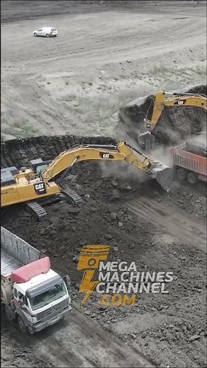 Aerial View Of Huge Excavators Working
