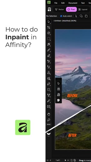 Studio Shakh • Visual Stories on Instagram: "@affinity quick tip #5: inpaint (content aware equivalent) if you're looking for photoshop's content aware fill - it's called 'inpaint' in affinity. works pretty much the same. select area, inpaint, done. here's how to find it and use it 👍 #AffinityTutorial #MadeInAffinity #Inpaint #ContentAware #DesignTips #StudioShakh #QuickTips #Shakh"