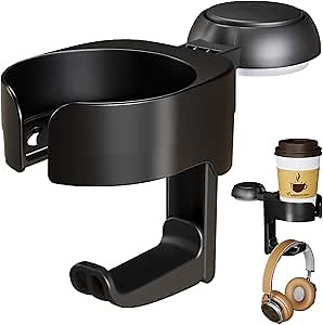 LEVERLOC Strong Suction Desk Cup Holder, Hold Up to 11 lbs, 2 in 1 Multi-Functional Design Drinks Holder for Beer, Coffee, Mug, Water Cups, with Headphone Hanger, Easy to Install and Remove, Black