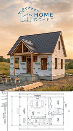 Small Modern Farmhouse Floor Plan | 800 Sq Ft 2 Bedroom Layout