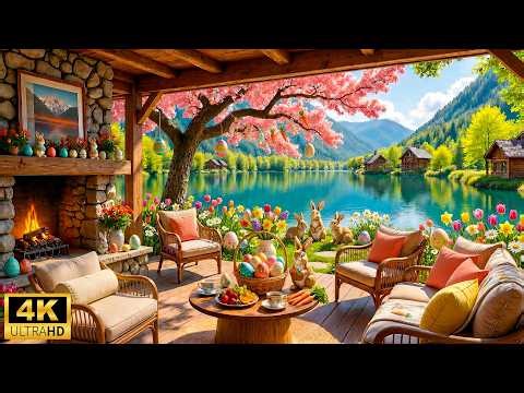Cozy Spring Lakeside Ambience🌺Happy Easter🐰Soft Piano Music with Crackling Fireplace for Deep Sleep
